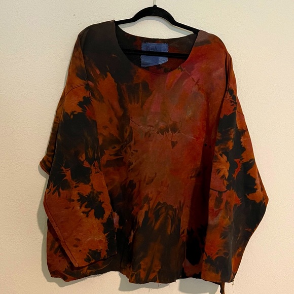 Rough and Tumble Vintage Tops - Rough and Tumble Vintage Burnt Orange Tie-dye Deconstructed Sweatshirt XXXL NWT